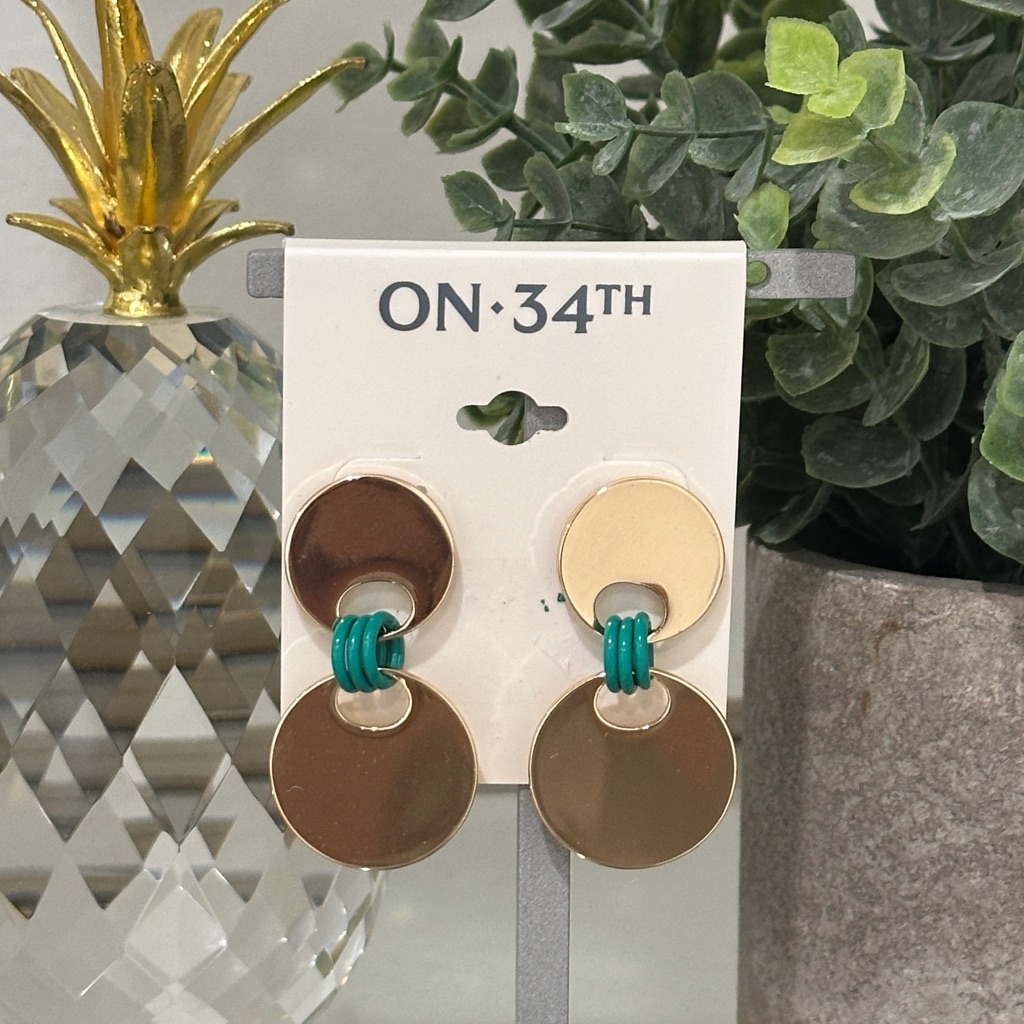 Gold And Green Double Disc Earrings 15$
